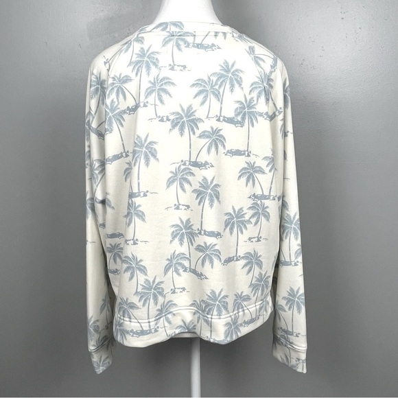 Lou & Grey for Loft ivory blue tropical palm tree print sweatshirt, large. - Picture 4 of 8